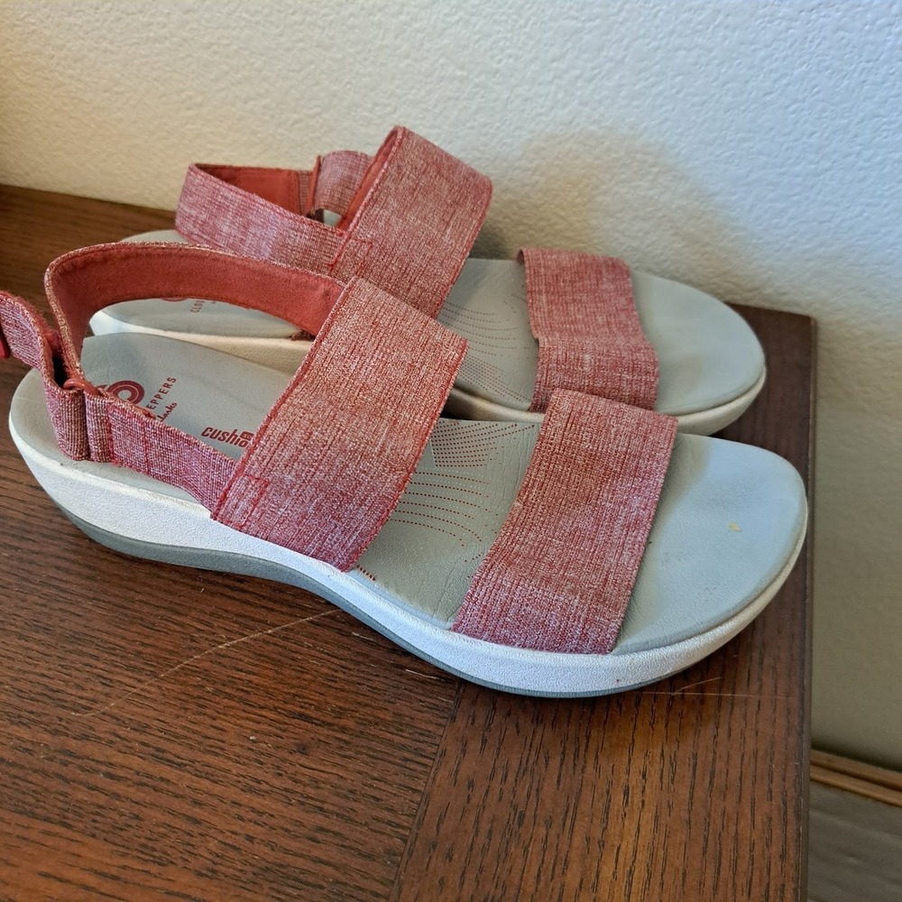 Clarks Cloudsteppers Arla Glison Coral Red Strappy Platform Sandals Womens 7 M